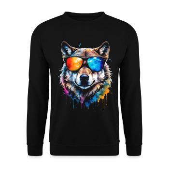 Wolf Sunglasses Colorful Animal Design Print - Unisex Sweatshirt - black - Front - Alina (178cm) & Michal (187cm)