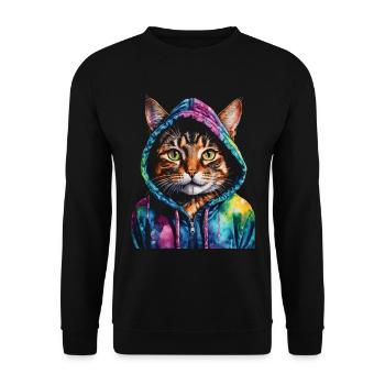 Katze Hoodie Bunt Lustig Tier Design Print - Unisex Pullover - Schwarz - Vorne - Alina (178cm) & Michal (187cm)
