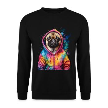 Mops Hoodie Hund Bunt Lustig Tier Design Print - Unisex Pullover - Schwarz - Vorne - Alina (178cm) & Michal (187cm)