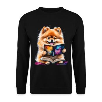 Poméranie Poméranie Livre de lecture Dog Print - Sweat-shirt Unisexe - noir - Devant - Alina (178cm) & Michal (187cm)