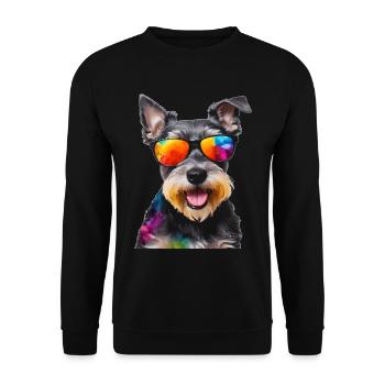 Zwergschnauzer Sonnenbrille Hund Lustig Tier Print - Unisex Pullover - Schwarz - Vorne - Alina (178cm) & Michal (187cm)