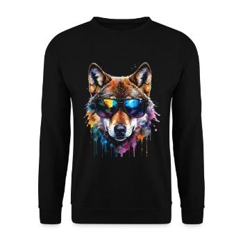 Wolf Sunglasses Colorful Animal Design Print - Unisex Sweatshirt - black - Front - Alina (178cm) & Michal (187cm)