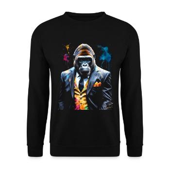 Gorilla Anzug Affe Bunt Tier Design Print - Unisex Pullover - Schwarz - Vorne - Alina (178cm) & Michal (187cm)