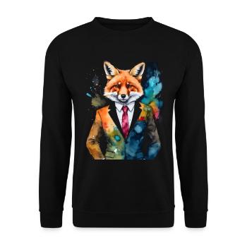 Fuchs Anzug Bunt Tier Design Print - Unisex Pullover - Schwarz - Vorne - Alina (178cm) & Michal (187cm)