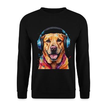 Labrador Retriever Kopfhörer Hund Tier Print - Unisex Pullover - Schwarz - Vorne - Alina (178cm) & Michal (187cm)