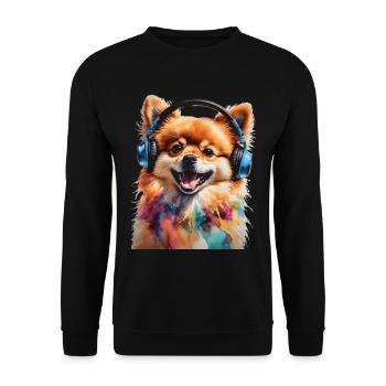 Pomeranian Pomeranian Headphones Dog Print - Unisex Sweatshirt - black - Front - Alina (178cm) & Michal (187cm)