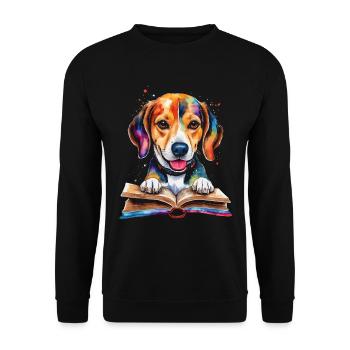 Beagle Reading Book Dog Funny Animal Design Print - Unisex Sweatshirt - black - Front - Alina (178cm) & Michal (187cm)