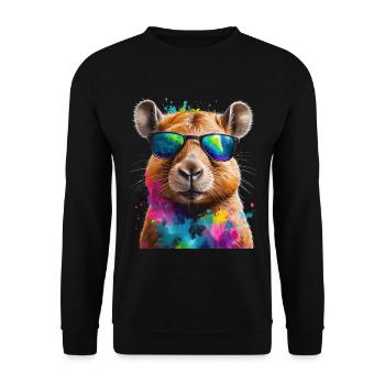 Capybara Sonnenbrille Capy Bunt Tier Design Print - Unisex Pullover - Schwarz - Vorne - Alina (178cm) & Michal (187cm)