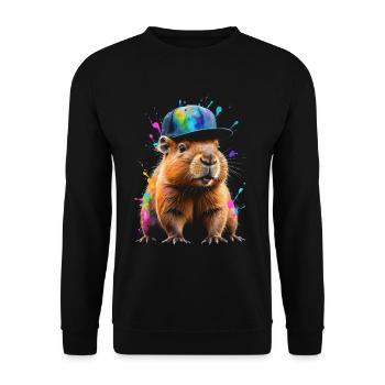 Capybara Snapback Cap Imprimé Animal Coloré - Sweat-shirt Unisexe - noir - Devant - Alina (178cm) & Michal (187cm)