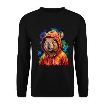 Capybara Hoodie Capy Bunt Tier Design Print - Unisex Pullover - Schwarz - Vorne - Alina (178cm) & Michal (187cm)