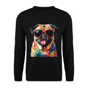 Carlin Lunettes de Soleil Chien Coloré Drôle Design Imprimer - Sweat-shirt Unisexe - noir - Devant - Alina (178cm) & Michal (187cm)