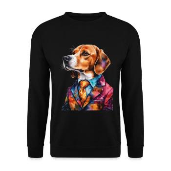 Beagle Anzug Hund Bunt Lustig Tier Design Print - Unisex Pullover - Schwarz - Vorne - Alina (178cm) & Michal (187cm)