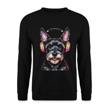 Zwergschnauzer Kopfhörer Hund Lustig Design Print - Unisex Pullover - Schwarz - Vorne - Alina (178cm) & Michal (187cm)