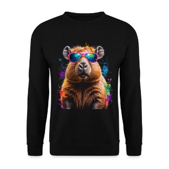 Capybara Sonnenbrille Capy Bunt Tier Design Print - Unisex Pullover - Schwarz - Vorne - Alina (178cm) & Michal (187cm)