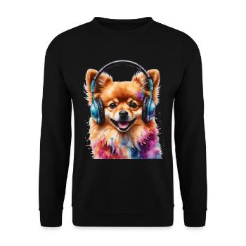 Pomeranian Zwergspitz Kopfhörer Hund Print - Unisex Pullover - Schwarz - Vorne - Alina (178cm) & Michal (187cm)
