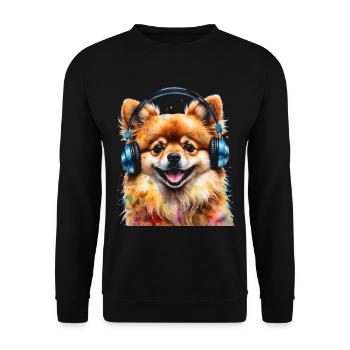 Pomeranian Pomeranian Headphones Dog Print - Unisex Sweatshirt - black - Front - Alina (178cm) & Michal (187cm)
