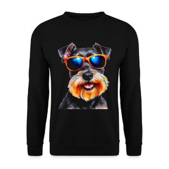 Zwergschnauzer Sonnenbrille Hund Lustig Tier Print - Unisex Pullover - Schwarz - Vorne - Alina (178cm) & Michal (187cm)