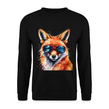 Fuchs Sonnenbrille Bunt Tier Design Print - Unisex Pullover - Schwarz - Vorne - Alina (178cm) & Michal (187cm)