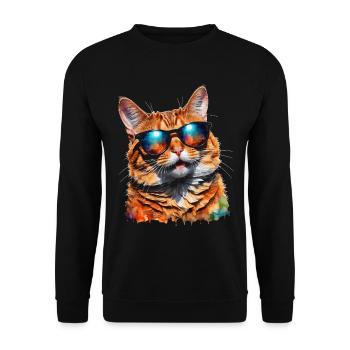 Katze Sonnenbrille Bunt Lustig Tier Design Print - Unisex Pullover - Schwarz - Vorne - Alina (178cm) & Michal (187cm)
