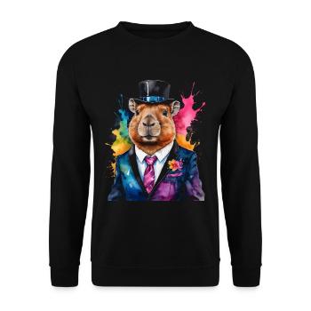 Capybara Anzug Capy Bunt Tier Design Print - Unisex Pullover - Schwarz - Vorne - Alina (178cm) & Michal (187cm)