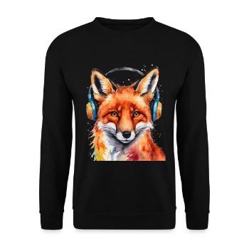 Renard Casque Musique Coloré Animal Design Imprimer - Sweat-shirt Unisexe - noir - Devant - Alina (178cm) & Michal (187cm)