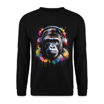 Gorille casque singe coloré Animal Design Print - Sweat-shirt Unisexe - noir - Devant - Alina (178cm) & Michal (187cm)