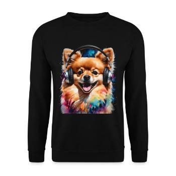 Pomeranian Zwergspitz Kopfhörer Hund Print - Unisex Pullover - Schwarz - Vorne - Alina (178cm) & Michal (187cm)