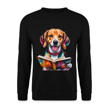 Beagle Reading Book Dog Funny Animal Design Print - Unisex Sweatshirt - black - Front - Alina (178cm) & Michal (187cm)