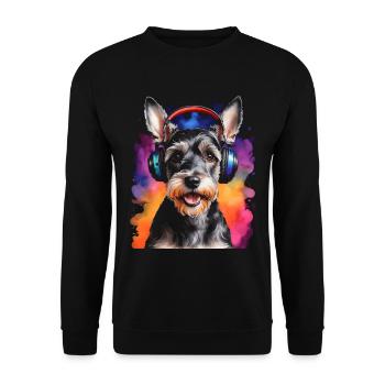 Zwergschnauzer Kopfhörer Hund Lustig Design Print - Unisex Pullover - Schwarz - Vorne - Alina (178cm) & Michal (187cm)