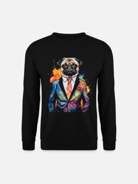 Pug Suit Dog Colorful Funny Animal Design Print - Unisex Sweatshirt - black