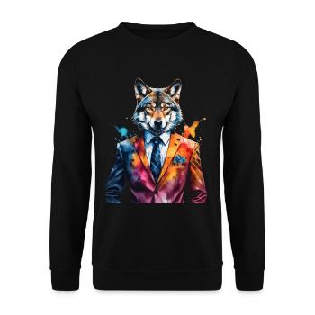 Wolf Suit Colorful Animal Design Print - Unisex Sweatshirt - black - Front - Alina (178cm) & Michal (187cm)
