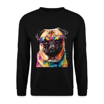 Carlin Lunettes de Soleil Chien Coloré Drôle Design Imprimer - Sweat-shirt Unisexe - noir - Devant - Alina (178cm) & Michal (187cm)