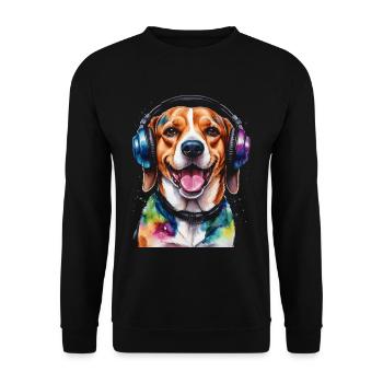 Beagle Headphones Dog Funny Animal Design Print - Unisex Sweatshirt - black - Front - Alina (178cm) & Michal (187cm)