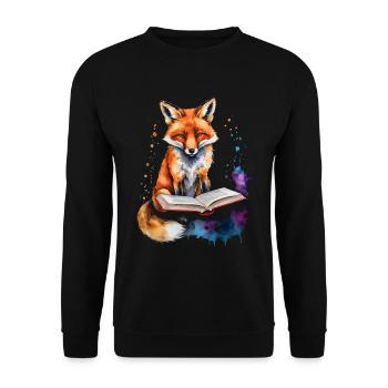 Renard lecture livre Coloré Animal Design Imprimer - Sweat-shirt Unisexe - noir - Devant - Alina (178cm) & Michal (187cm)