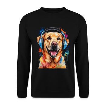 Labrador Retriever Kopfhörer Hund Tier Print - Unisex Pullover - Schwarz - Vorne - Alina (178cm) & Michal (187cm)