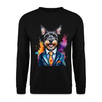 Zwergschnauzer Anzug Hund Lustig Tier Design Print - Unisex Pullover - Schwarz - Vorne - Alina (178cm) & Michal (187cm)