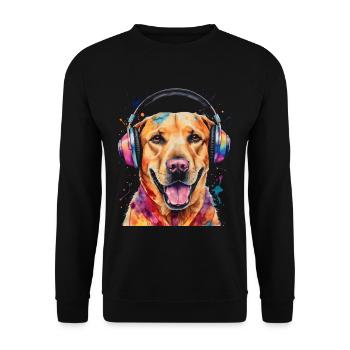 Labrador Retriever Kopfhörer Hund Tier Print - Unisex Pullover - Schwarz - Vorne - Alina (178cm) & Michal (187cm)
