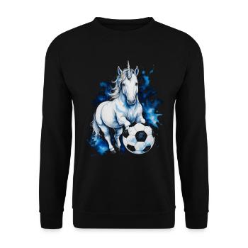 Einhorn Fußball Bunt Schottland Tier Design Print - Unisex Pullover - Schwarz - Vorne - Alina (178cm) & Michal (187cm)