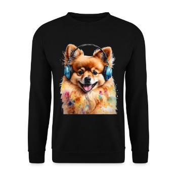 Pomeranian Pomeranian Headphones Dog Print - Unisex Sweatshirt - black - Front - Alina (178cm) & Michal (187cm)