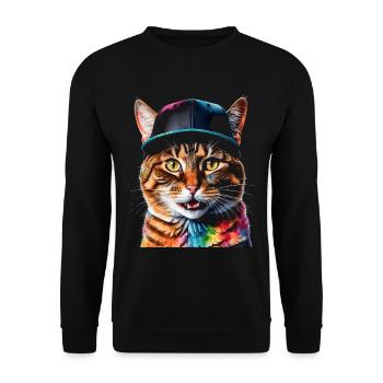 Katze Snapback Cap Bunt Lustig Tier Design Print - Unisex Pullover - Schwarz - Vorne - Alina (178cm) & Michal (187cm)