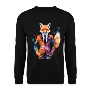 Fuchs Anzug Bunt Tier Design Print - Unisex Pullover - Schwarz - Vorne - Alina (178cm) & Michal (187cm)