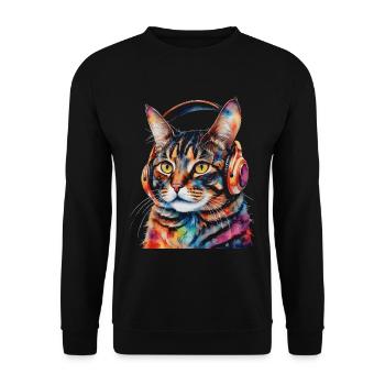 Chat casque coloré drôle Animal Design imprimer - Sweat-shirt Unisexe - noir - Devant - Alina (178cm) & Michal (187cm)