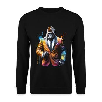 Gorilla Anzug Affe Bunt Tier Design Print - Unisex Pullover - Schwarz - Vorne - Alina (178cm) & Michal (187cm)