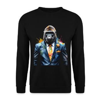 Gorilla Anzug Affe Bunt Tier Design Print - Unisex Pullover - Schwarz - Vorne - Alina (178cm) & Michal (187cm)