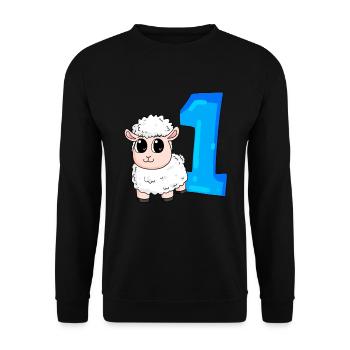 1 Jahr alt - Einschulung - Schaf Motiv - Zahl 1 - Unisex Pullover - Schwarz - Vorne - Alina (178cm) & Michal (187cm)