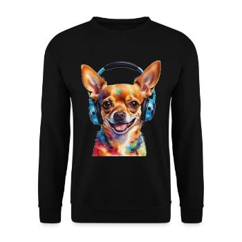 Chihuahua Kopfhörer Hund Lustig Tier Design Print - Unisex Pullover - Schwarz - Vorne - Alina (178cm) & Michal (187cm)