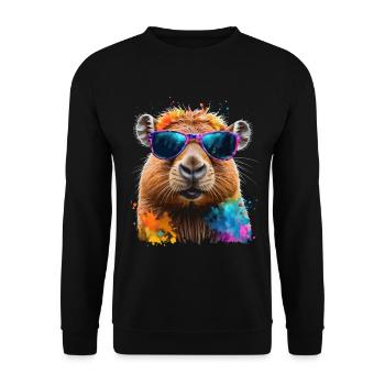 Capybara Sunglasses Capy Colorful Animal Design Print - Unisex Sweatshirt - black - Front - Alina (178cm) & Michal (187cm)