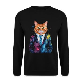 Katze Anzug Bunt Lustig Lustig Tier Design Print - Unisex Pullover - Schwarz - Vorne - Alina (178cm) & Michal (187cm)