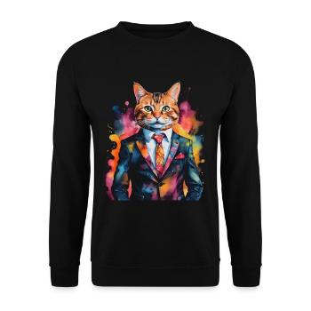 Cat Suit Colorful Funny Funny Animal Design Print - Unisex Sweatshirt - black - Front - Alina (178cm) & Michal (187cm)