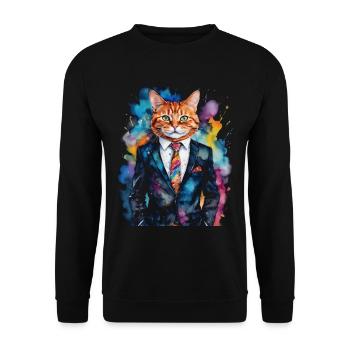 Cat Suit Colorful Funny Funny Animal Design Print - Unisex Sweatshirt - black - Front - Alina (178cm) & Michal (187cm)